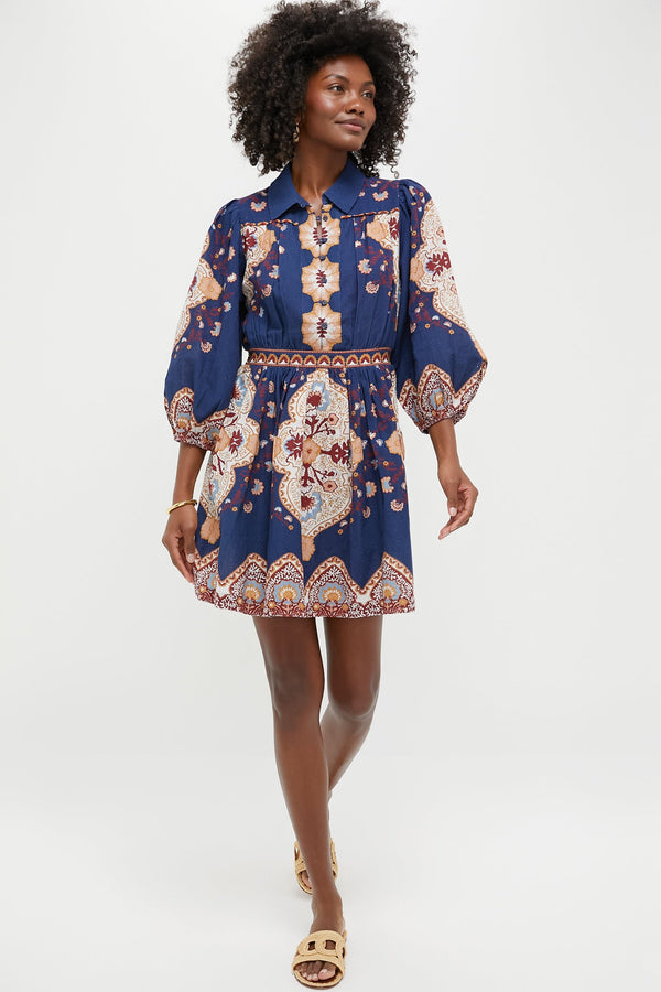 Navy Lagos Print Leigh Mini Dress