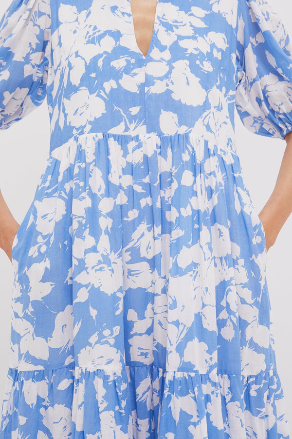 Blue and White Floral Cisco Maxi Dress