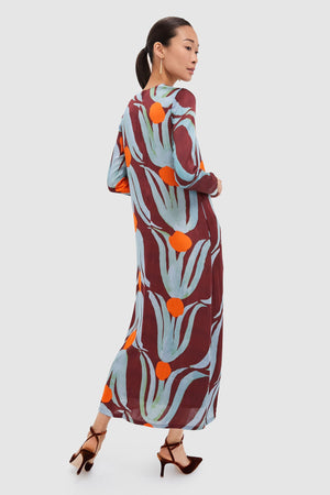 Tulip Orange Long Sleeve Shift Maxi Dress