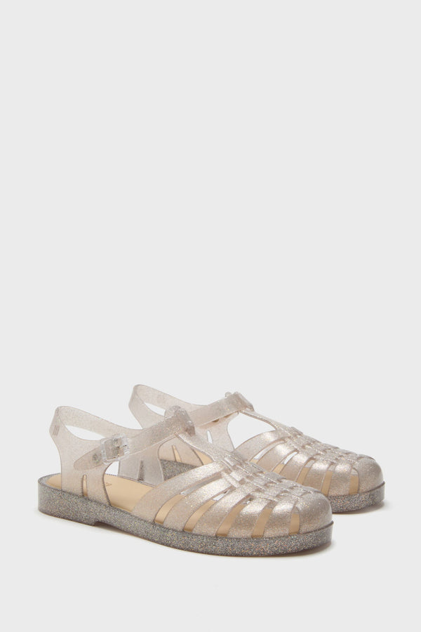Beige Silver Glitter Possession Sandals