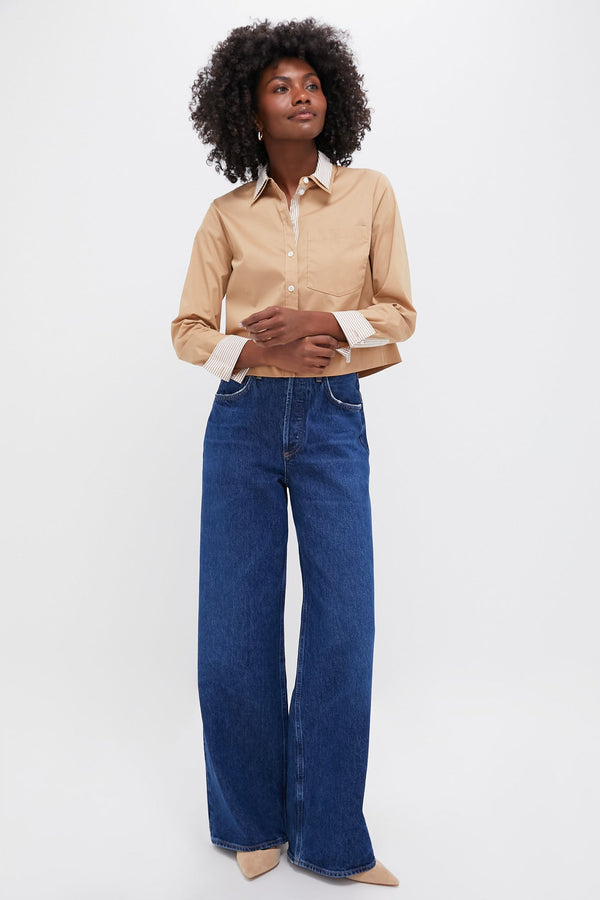 Khaki Maia Top Double Collar Shirt