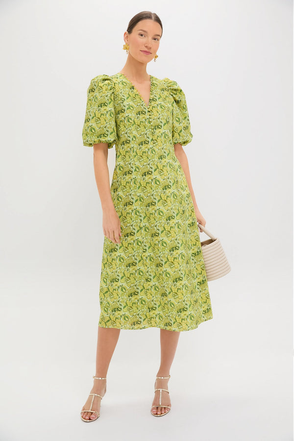 Chartreuse Multi Floral Marcy Midi Dress
