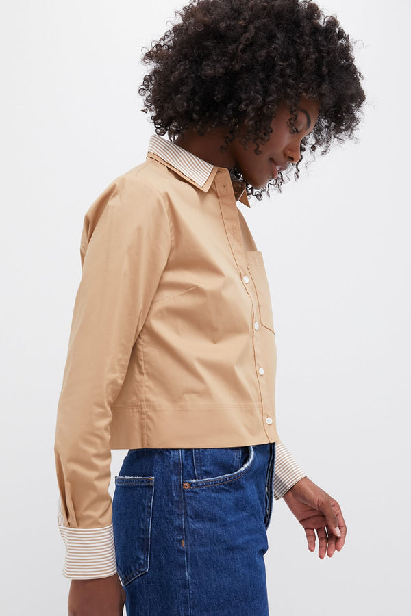 Khaki Maia Top Double Collar Shirt