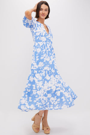 Blue and White Floral Cisco Maxi Dress