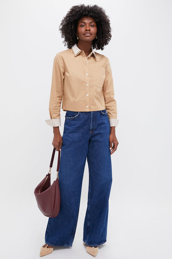 Khaki Maia Top Double Collar Shirt