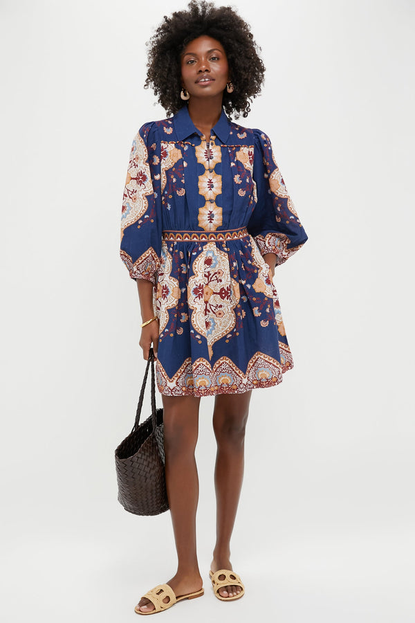 Navy Lagos Print Leigh Mini Dress