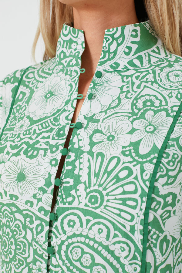 Green and White Floral Hillsborough Midi Dress