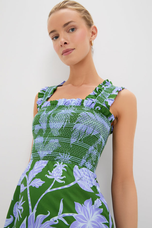 Tropical Swing Green Sleeveless Midi Dress