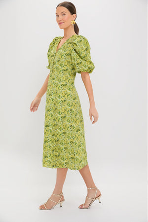 Chartreuse Multi Floral Marcy Midi Dress