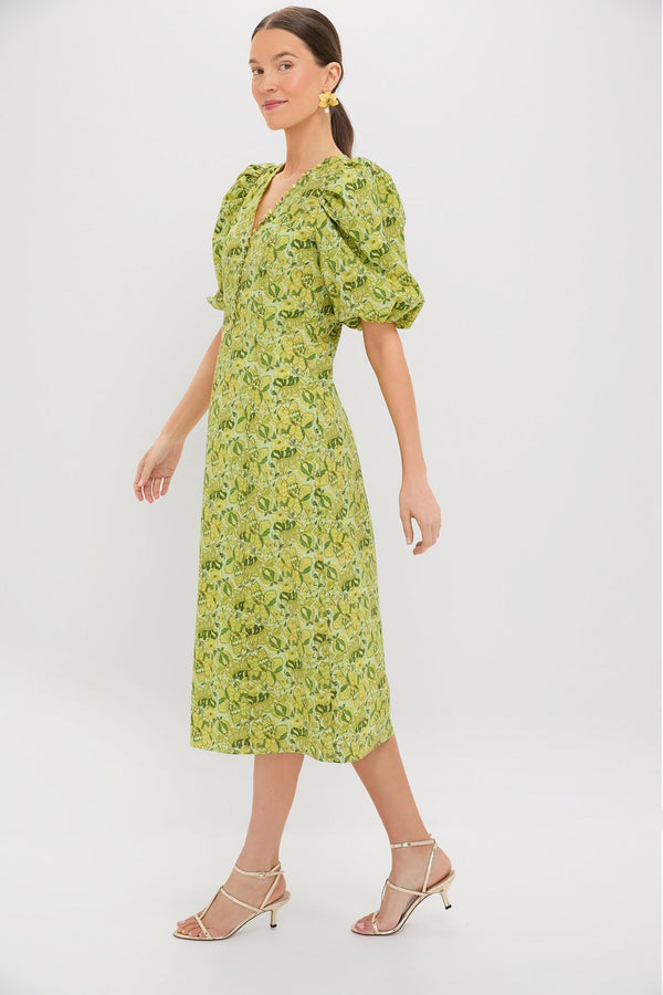 Chartreuse Multi Floral Marcy Midi Dress