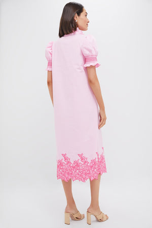 Pink Embroidery Eliza Midi Dress