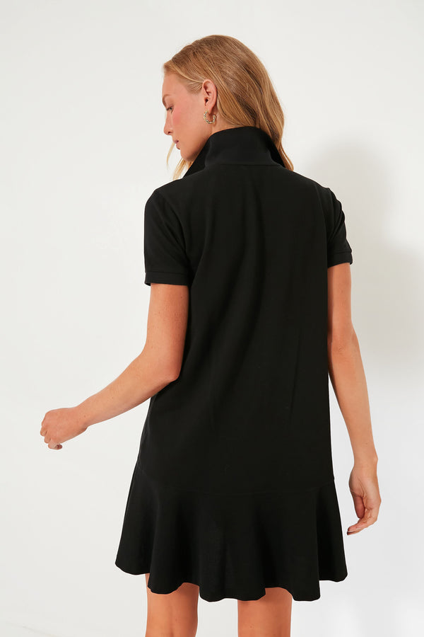 Black Pique May Polo Dress