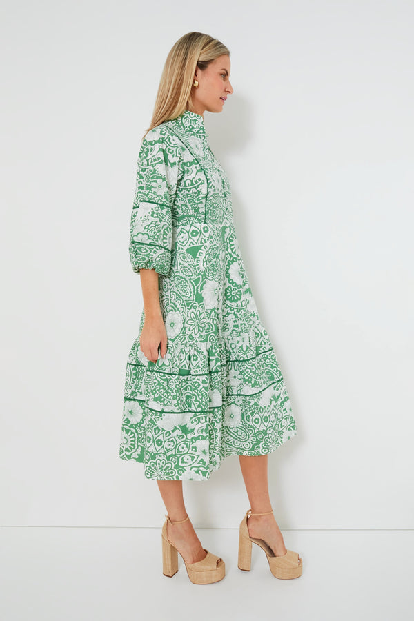 Green and White Floral Hillsborough Midi Dress