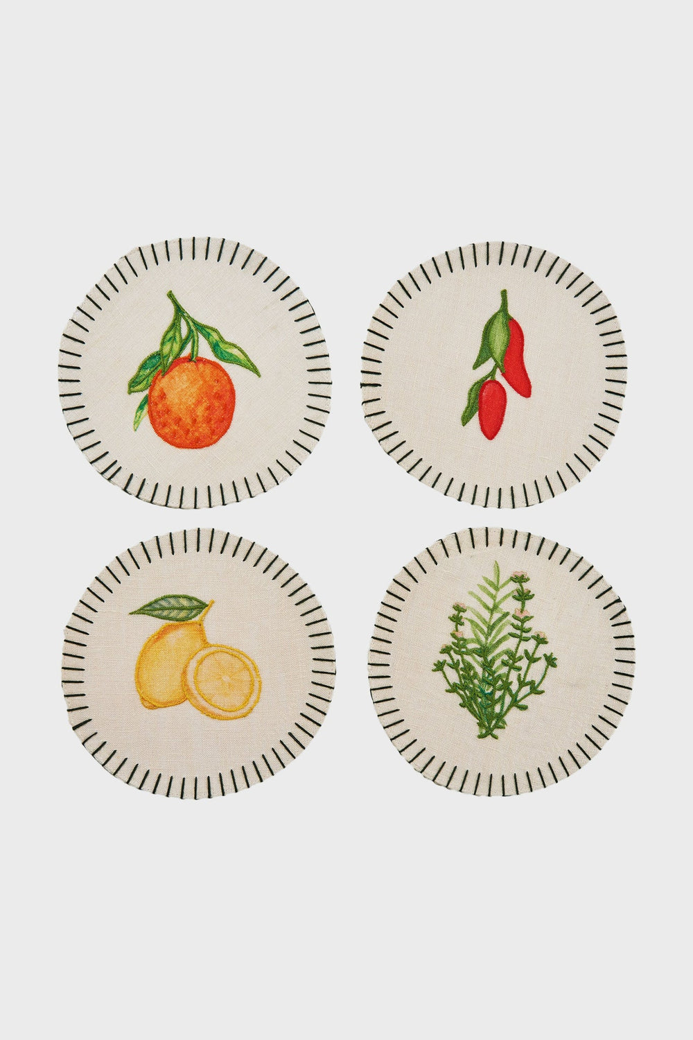 Vegetables Embroidered Linen Coasters (Set of 4)