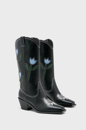 Black with Tulips Wilder Boots