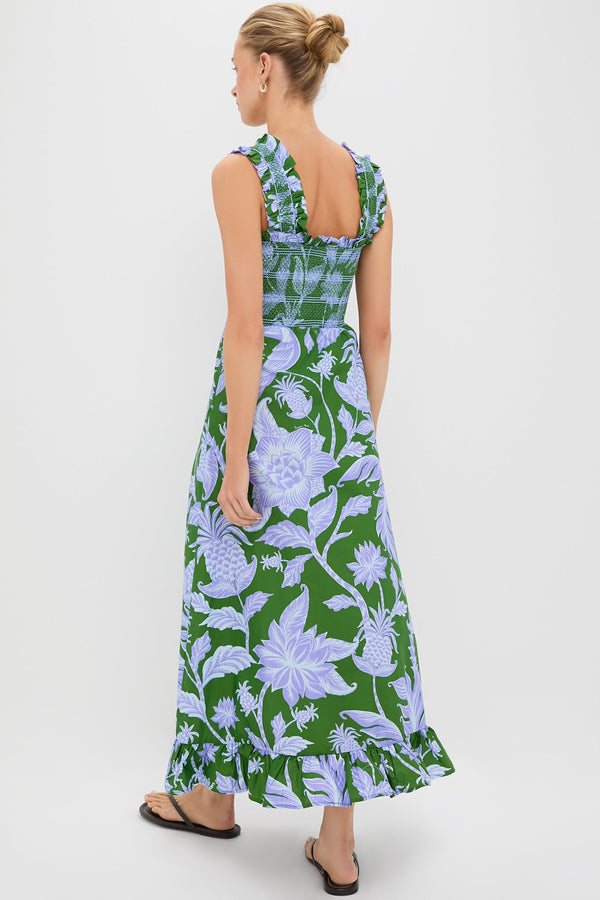 Tropical Swing Green Sleeveless Midi Dress