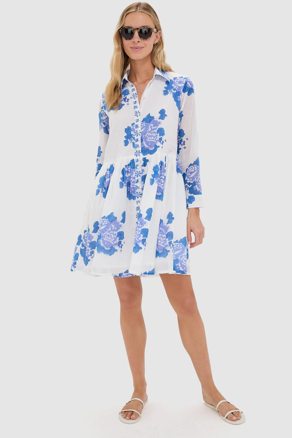 Portofino Blue Long Sleeve Mini Shirt Dress