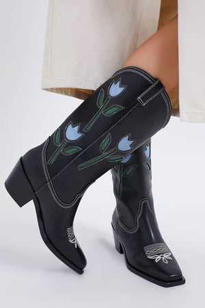 Black with Tulips Wilder Boots