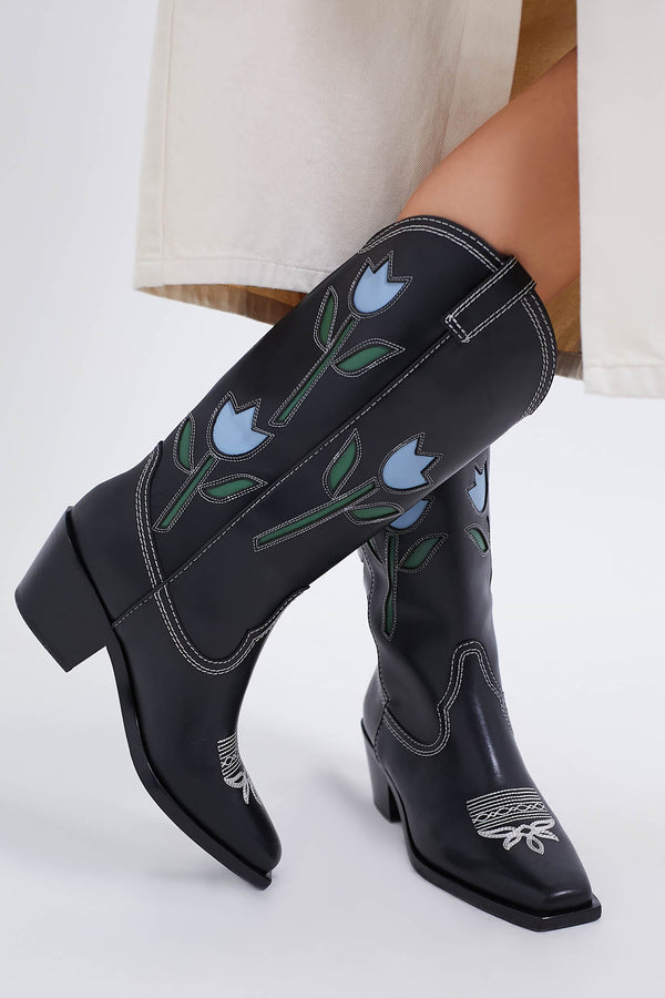 Black with Tulips Wilder Boots
