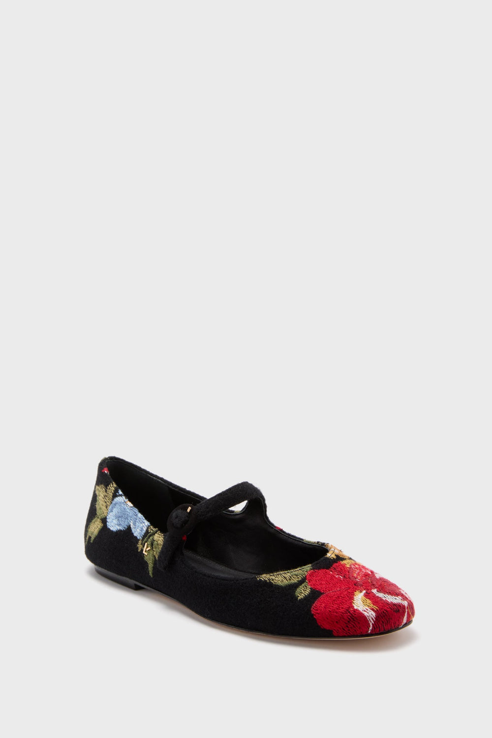 Larroude x Markarian Floral Wool and Black Embroidery Flats