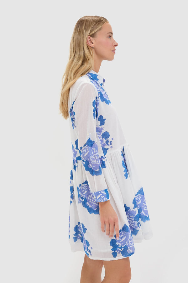 Portofino Blue Long Sleeve Mini Shirt Dress