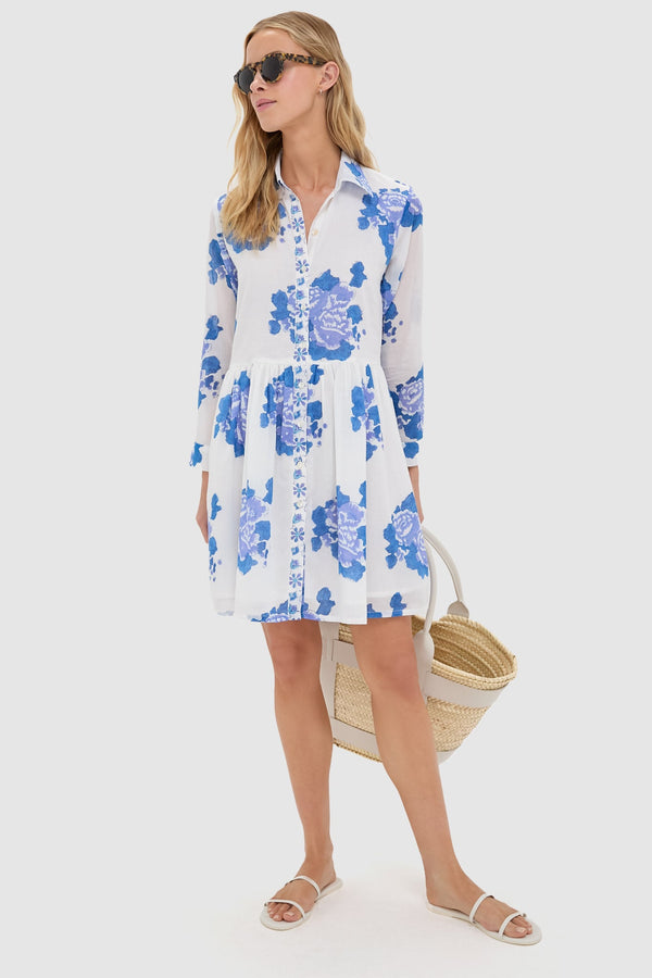 Portofino Blue Long Sleeve Mini Shirt Dress
