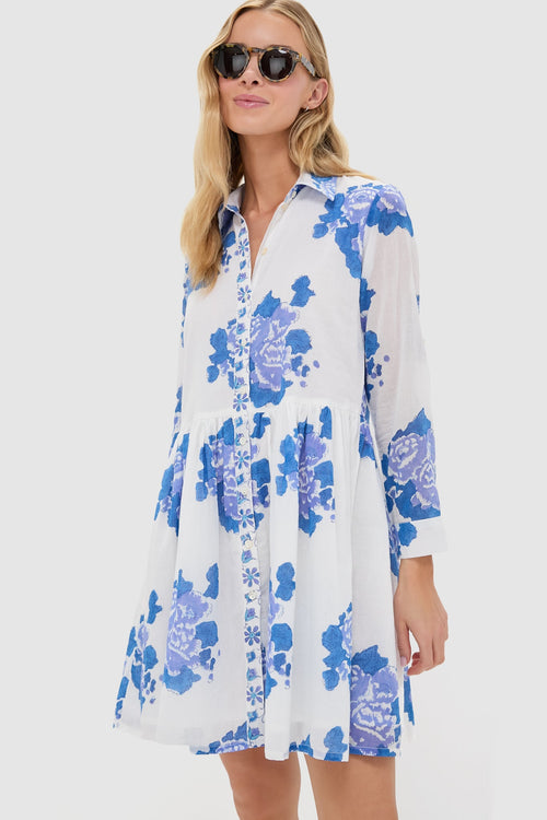 Portofino Blue Long Sleeve Mini Shirt Dress