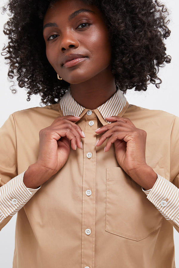 Khaki Maia Top Double Collar Shirt