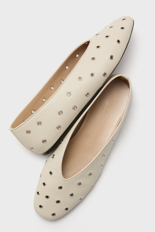 Ecru Regency Eyelet Studded Slippers