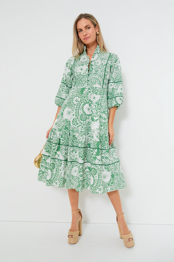 Green and White Floral Hillsborough Midi Dress