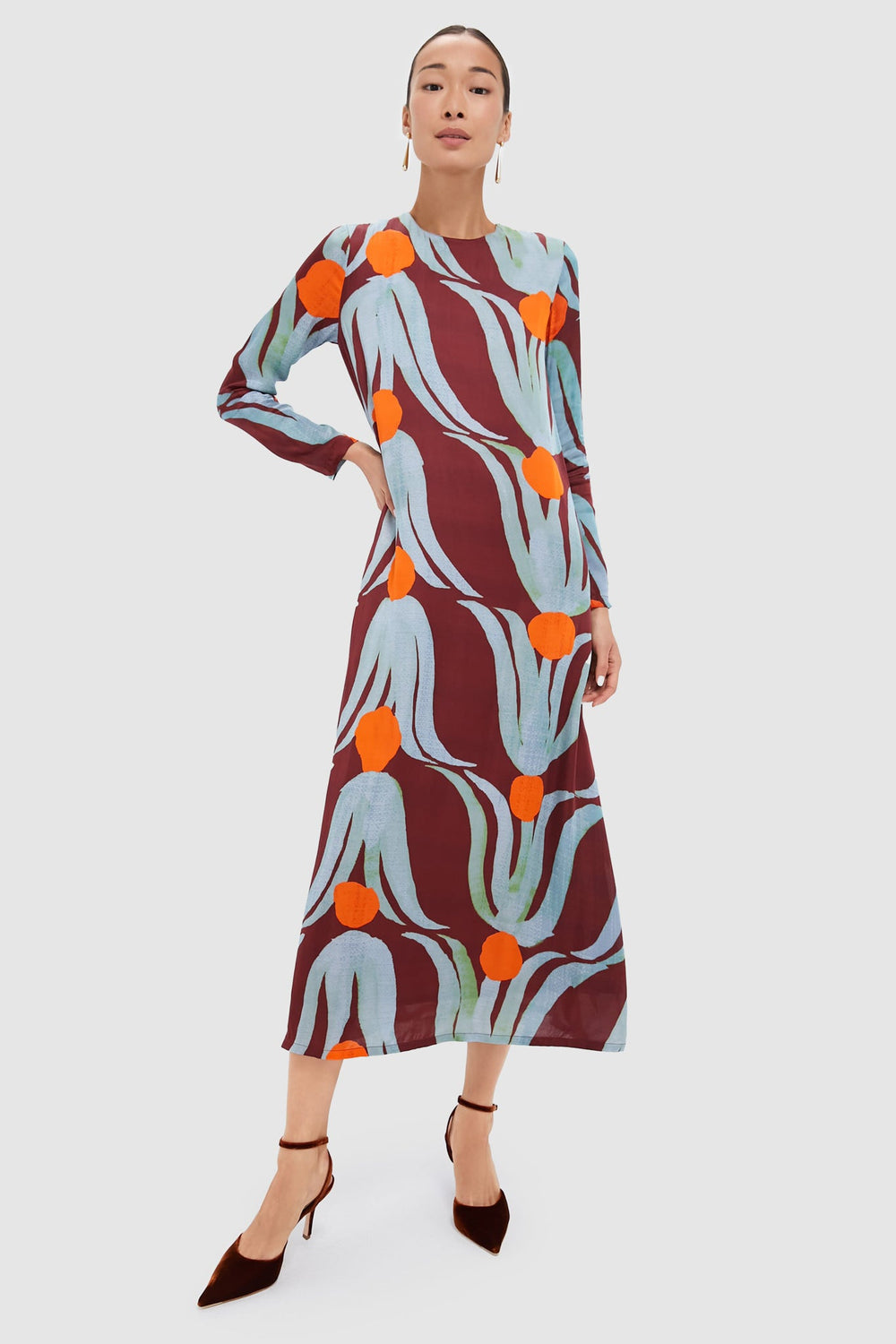 Tulip Orange Long Sleeve Shift Maxi Dress