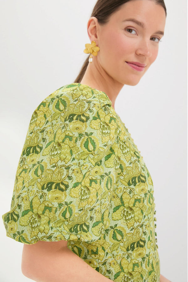 Chartreuse Multi Floral Marcy Midi Dress