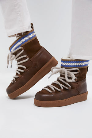 Brown Cosmos Leather Wool-Lined Boots