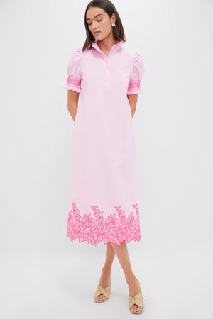 Pink Embroidery Eliza Midi Dress