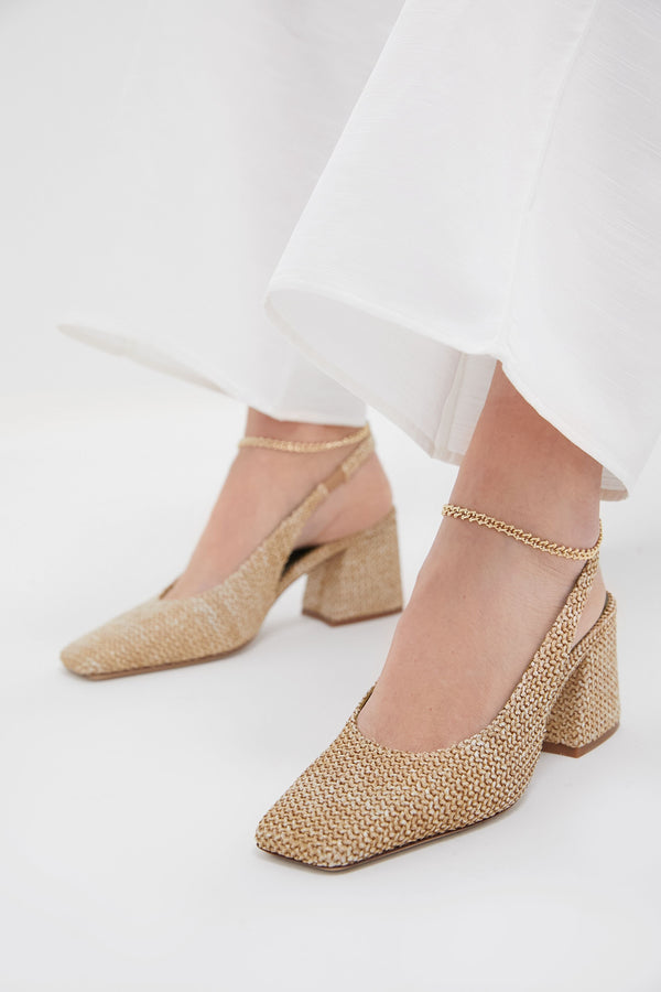 Natural Raffia Ilaria Slingback Heels