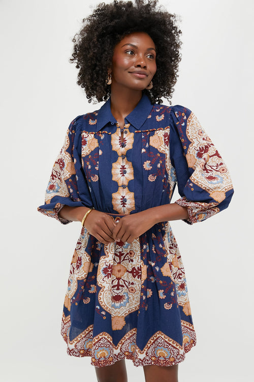 Navy Lagos Print Leigh Mini Dress