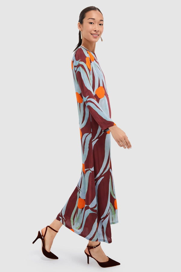 Tulip Orange Long Sleeve Shift Maxi Dress
