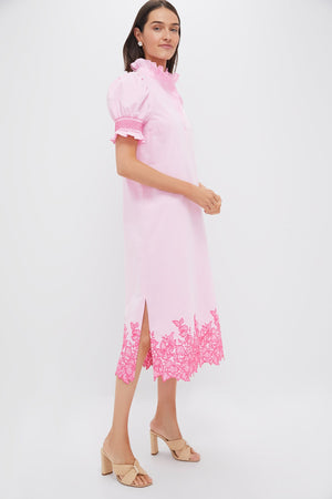 Pink Embroidery Eliza Midi Dress