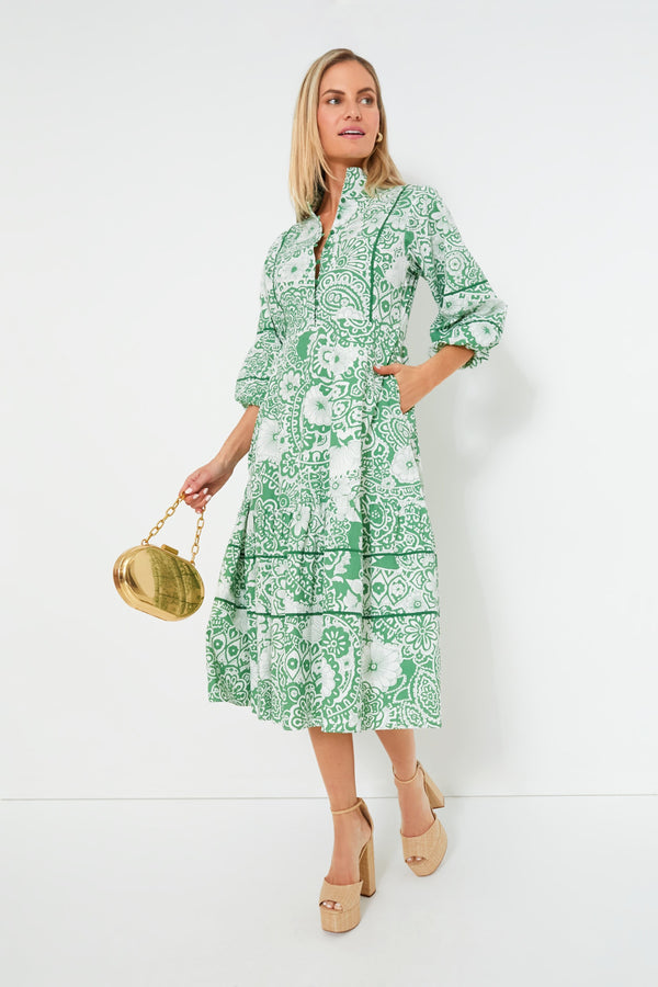 Green and White Floral Hillsborough Midi Dress