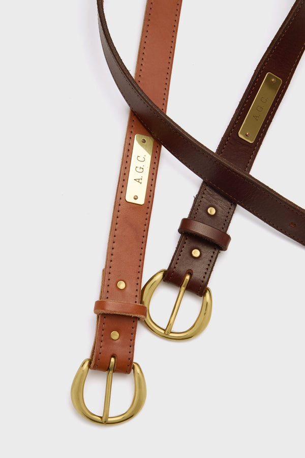 Traditional Brown Custom 1.25" Bridle Leather Belt with Name Plate