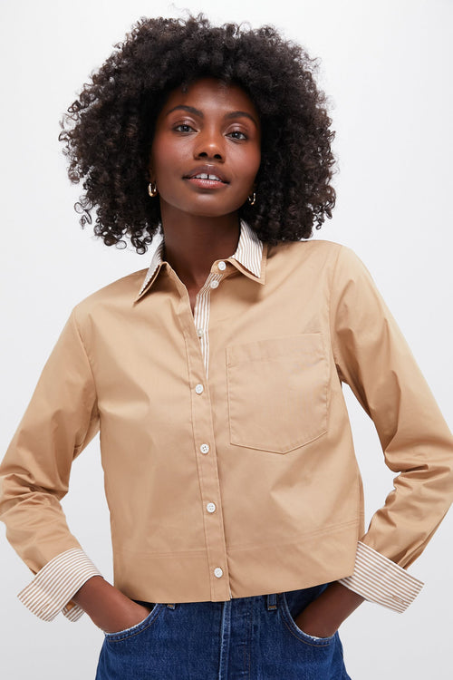 Khaki Maia Top Double Collar Shirt