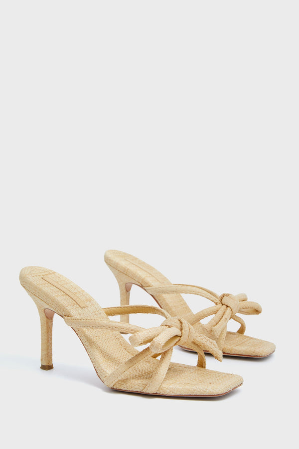 Natural Straw Margi Bow Heeled Sandal