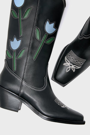 Black with Tulips Wilder Boots