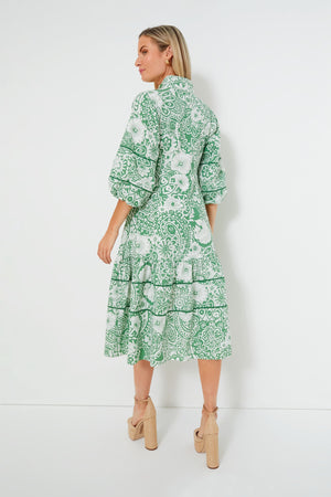 Green and White Floral Hillsborough Midi Dress