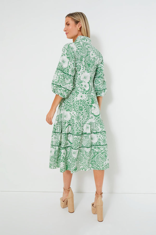Green and White Floral Hillsborough Midi Dress