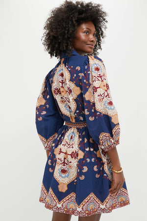 Navy Lagos Print Leigh Mini Dress