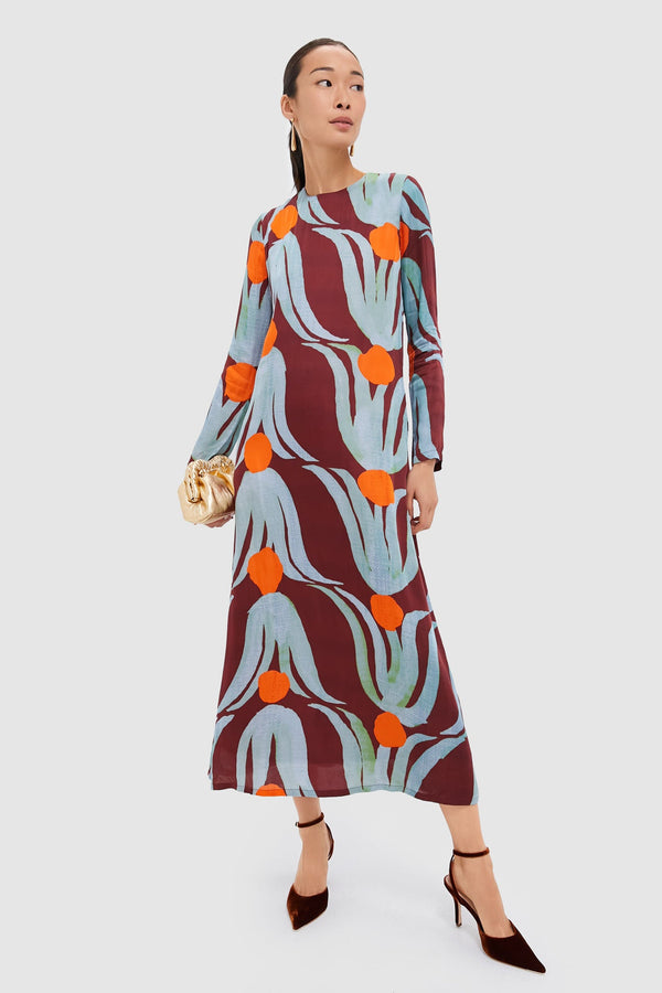 Tulip Orange Long Sleeve Shift Maxi Dress
