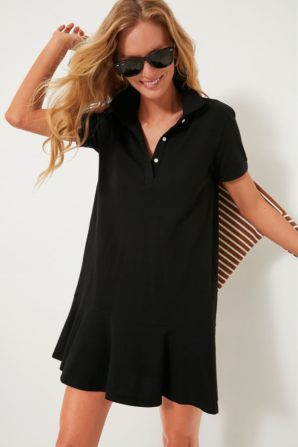 Black Pique May Polo Dress